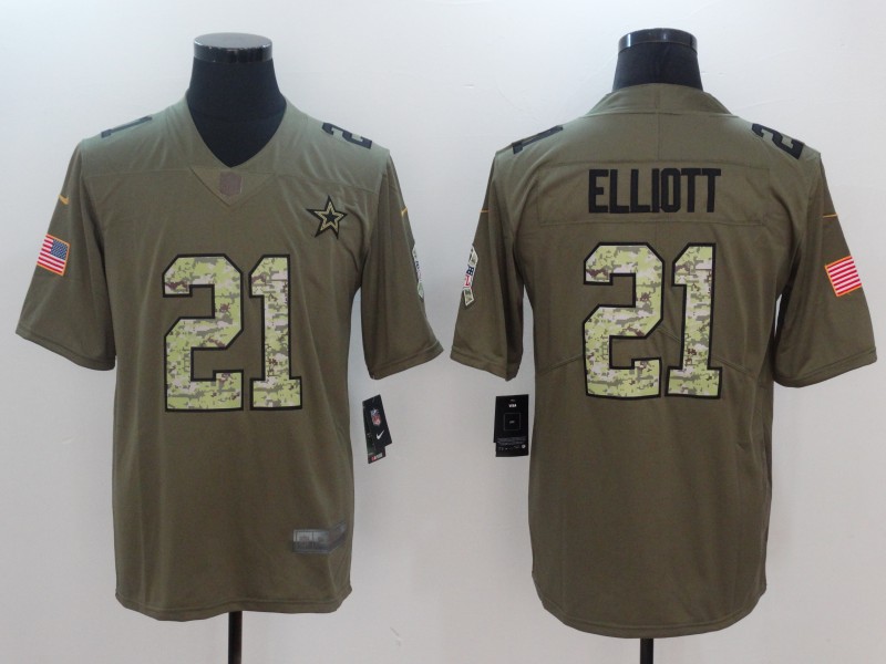 Men Dallas Cowboys 21 Elliott Camo Nike Olive Salute To Service Limited NFL Jerseys